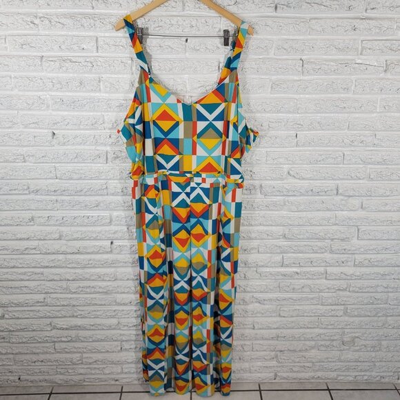 Ashley Stewart Womens Dress 30 32 Plus Sleeveless Blue Yellow GEO171XE - Picture 1 of 12